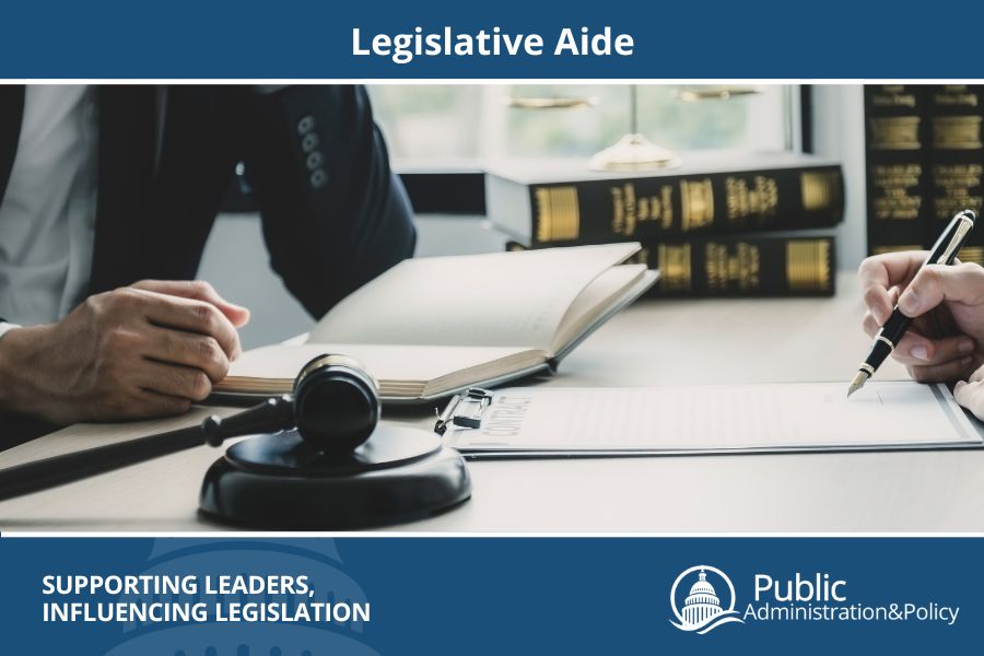 Legislative aide taking notes in a judge's chambers