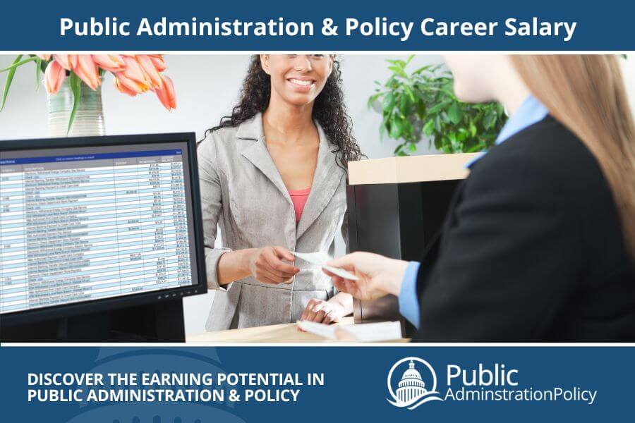 Professional depositing a paycheck, representing earning potential in Public Administration & Policy Careers