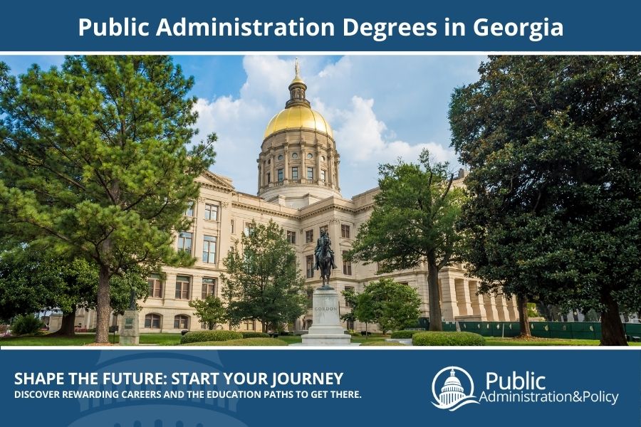 Georgia State Capitol building in Atlanta, home to key Public Administration functions with its iconic gold dome.