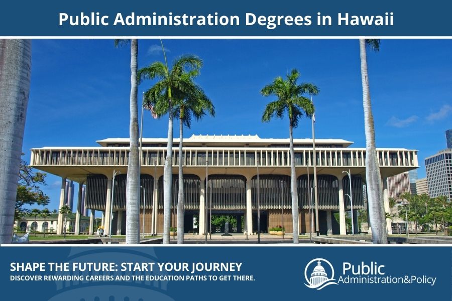 Hawaii State Capitol building in Honolulu, a modernist structure symbolizing Public Administration in the Aloha State.