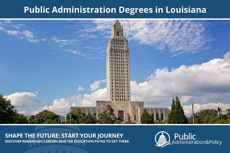 Louisiana State Capitol building in Baton Rouge, an Art Deco masterpiece serving Public Administration in the state.