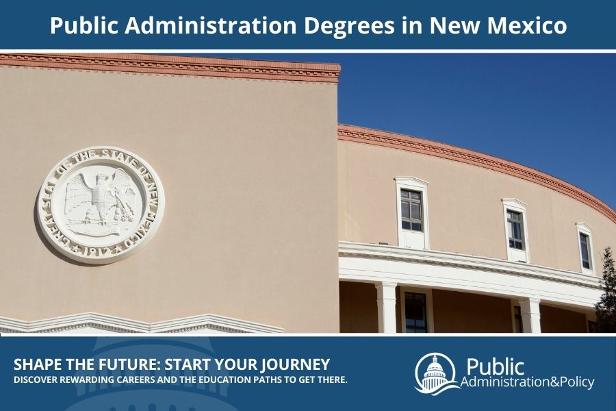 New Mexico State Capitol building in Santa Fe, a unique circular design symbolizing Public Administration in the Southwest.