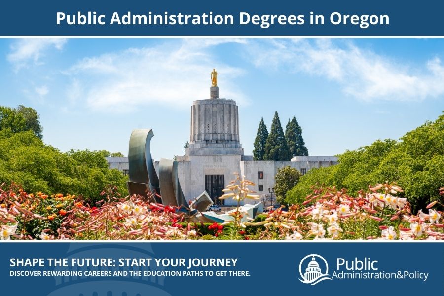 Oregon State Capitol building in Salem, a modern design symbolizing Public Administration in the Pacific Northwest.