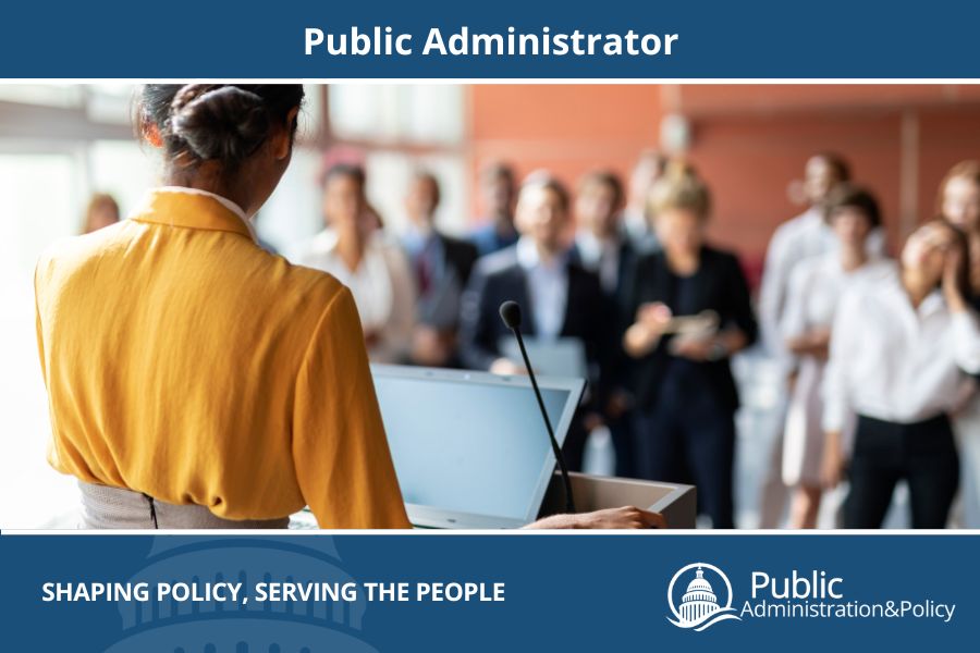 Female public administrator at a podium during a press conference