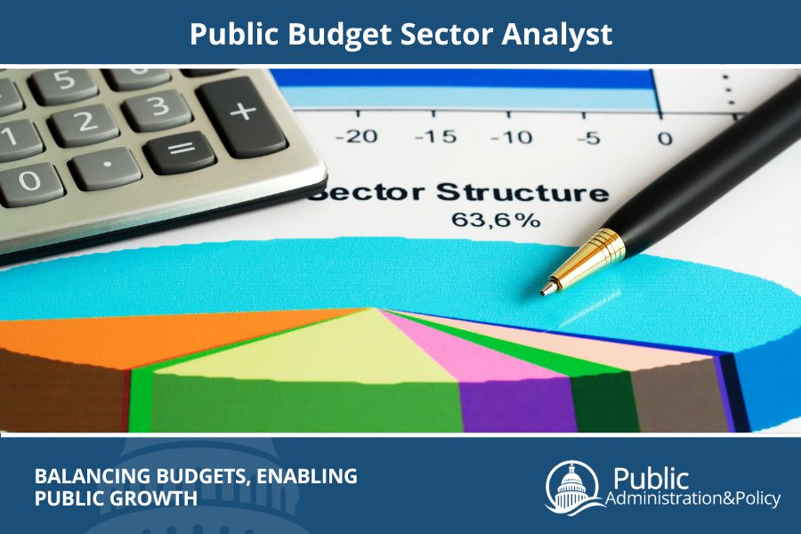 Close-up of a public budget sector analyst's desk with graphs and a calculator