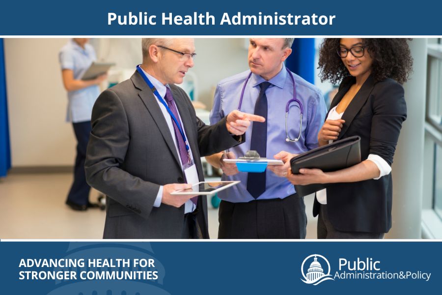 Public health administrator conferring with two doctors