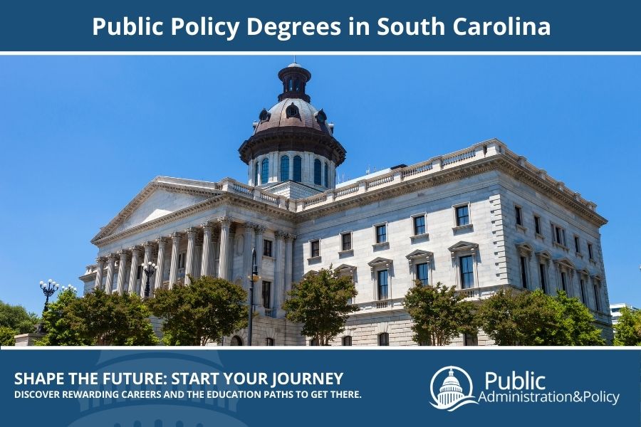South Carolina State House in Columbia, surrounded by monuments and driving Public Policy in the state.