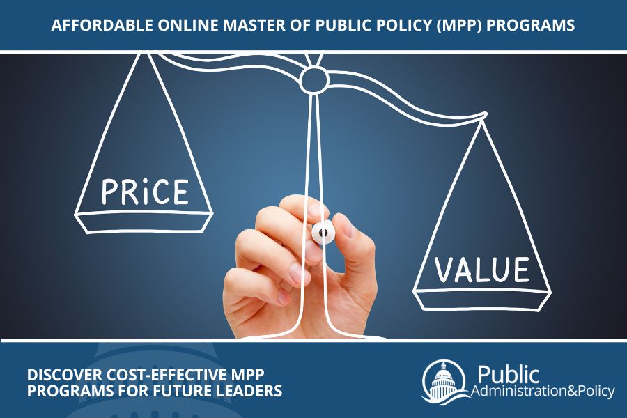 A student sketching a scale that weighs tuition price against value, symbolizing affordable online MPP programs.