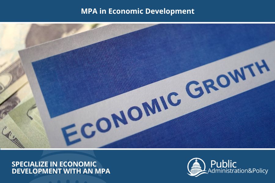 A file card labeled economic growth, highlighting the MPA in Economic Development